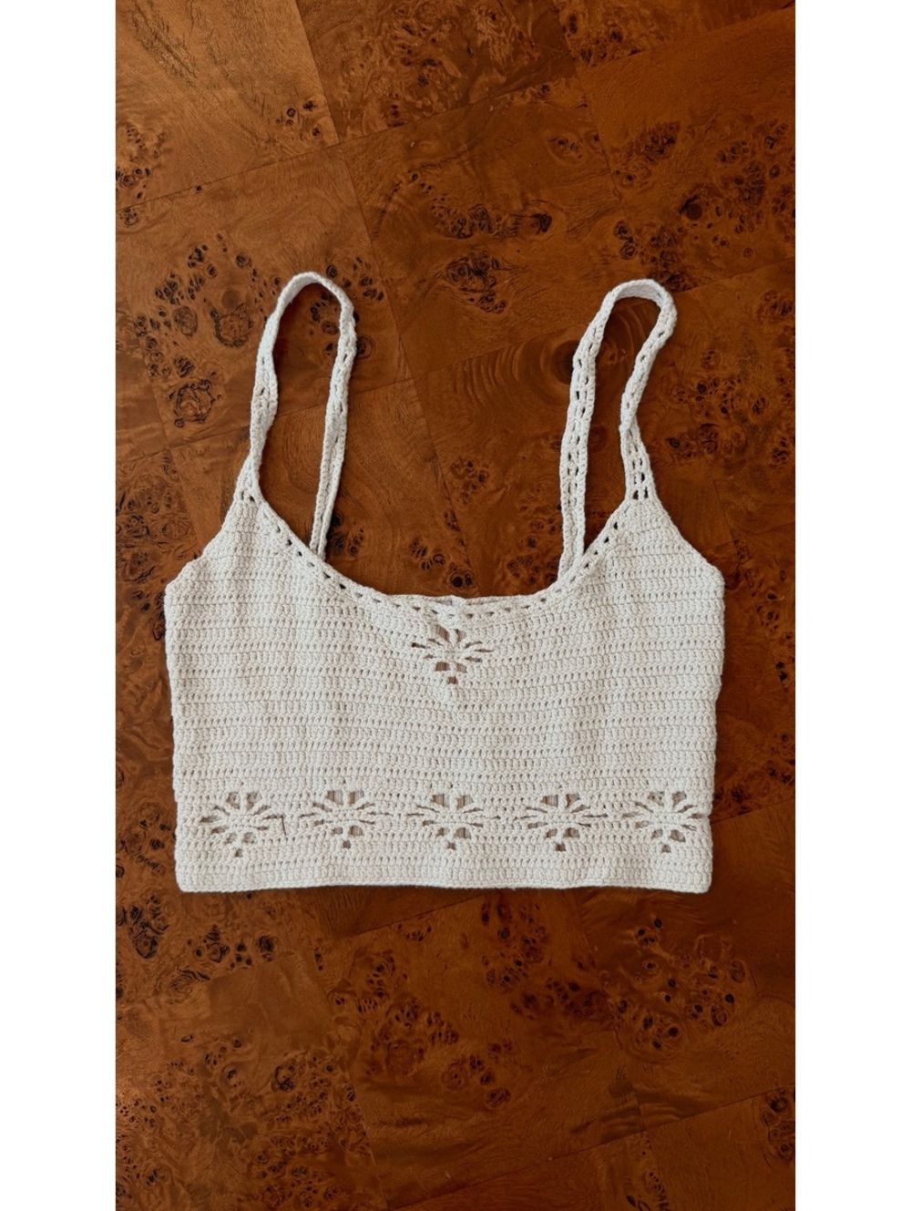 Free People Off-White Crocheted Knit Crop Top with Floral Detail